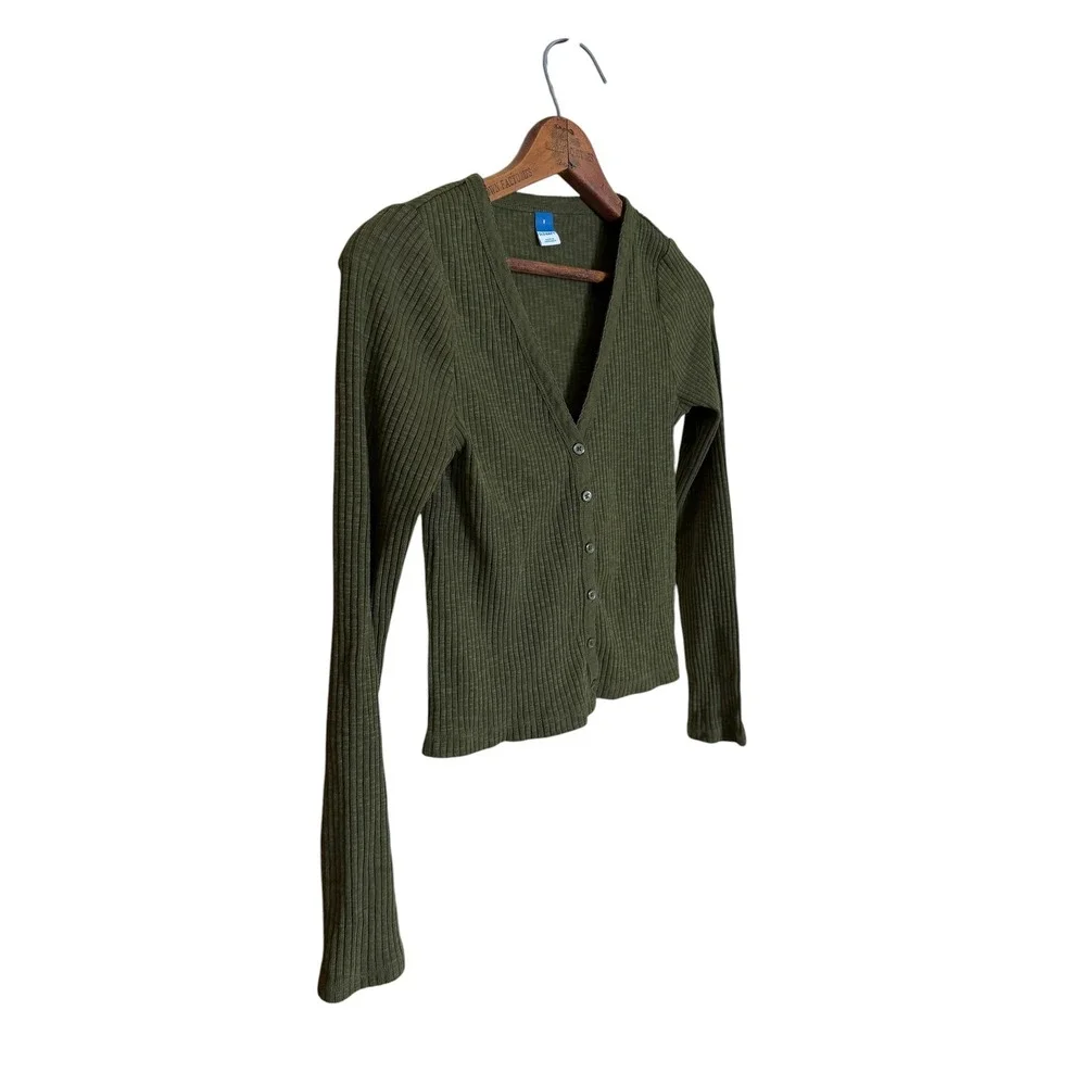Old Navy Womens Ribbed Long Sleeve V-Neck Cardigan Olive Green Small